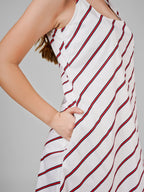 Crimson Striped Sleeveless Midi Dress