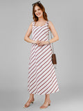 Crimson Striped Sleeveless Midi Dress