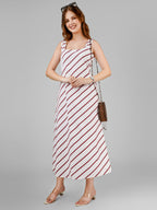 Crimson Striped Sleeveless Midi Dress