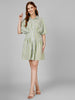 Sage Stripe Cinched Shirt Dress