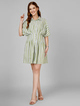 Sage Stripe Cinched Shirt Dress