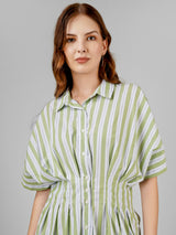 Sage Stripe Cinched Shirt Dress