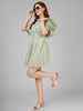 Sage Stripe Cinched Shirt Dress