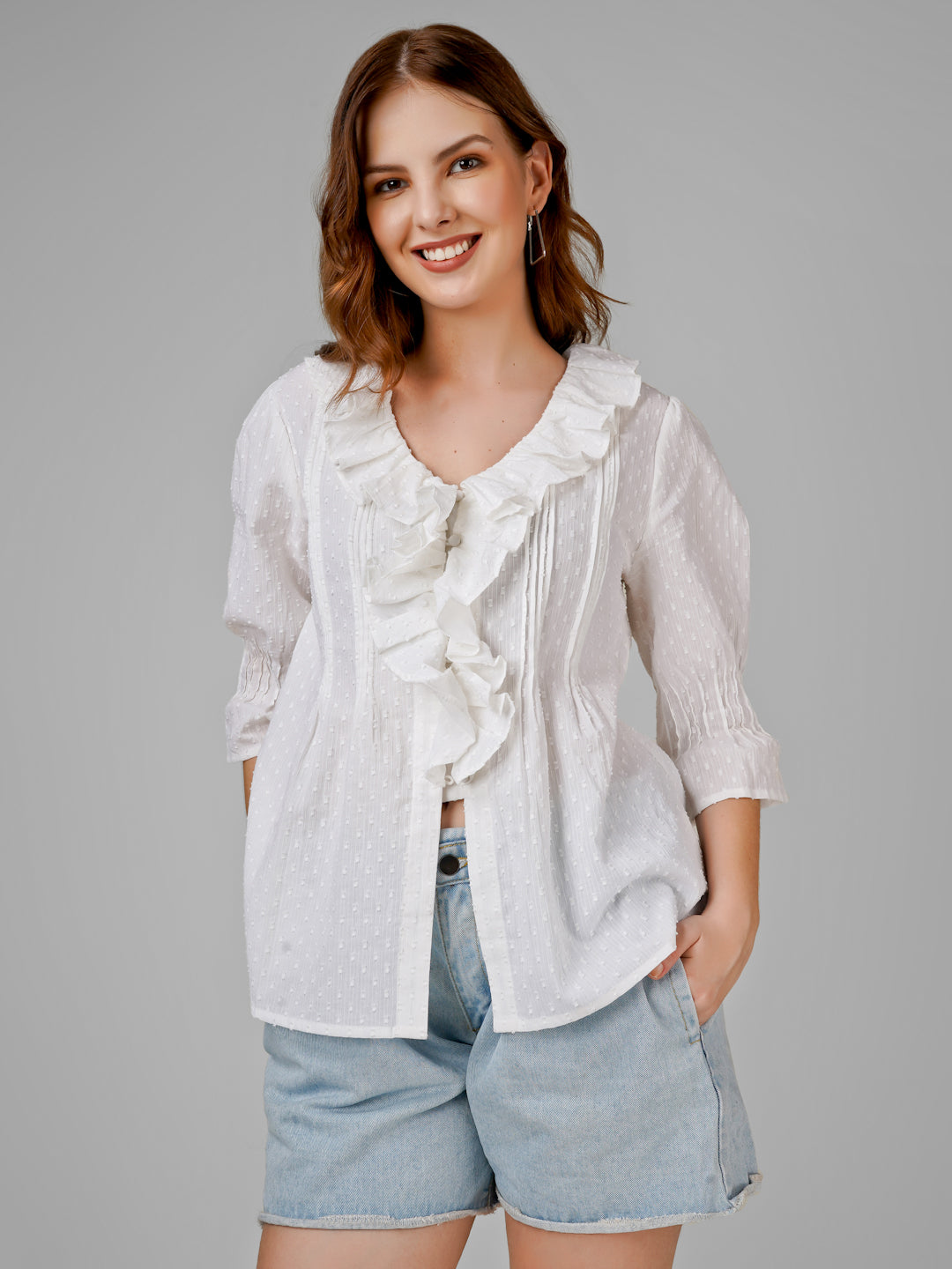 Ruffle Romance Cotton Blouse - Queens Designs Pvt Ltd