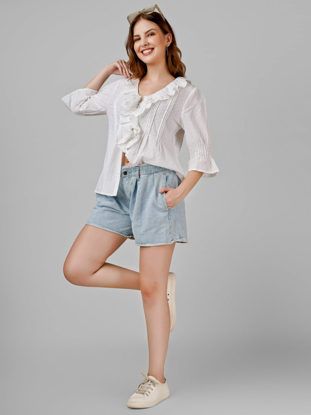 Ruffle Romance Cotton Blouse - Queens Designs Pvt Ltd