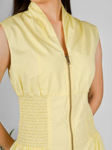 Sunlit Zip-Front Smocked Mini Dress