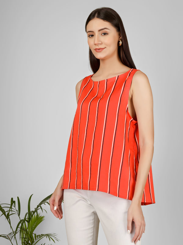 Sleeveless Orange Black Top