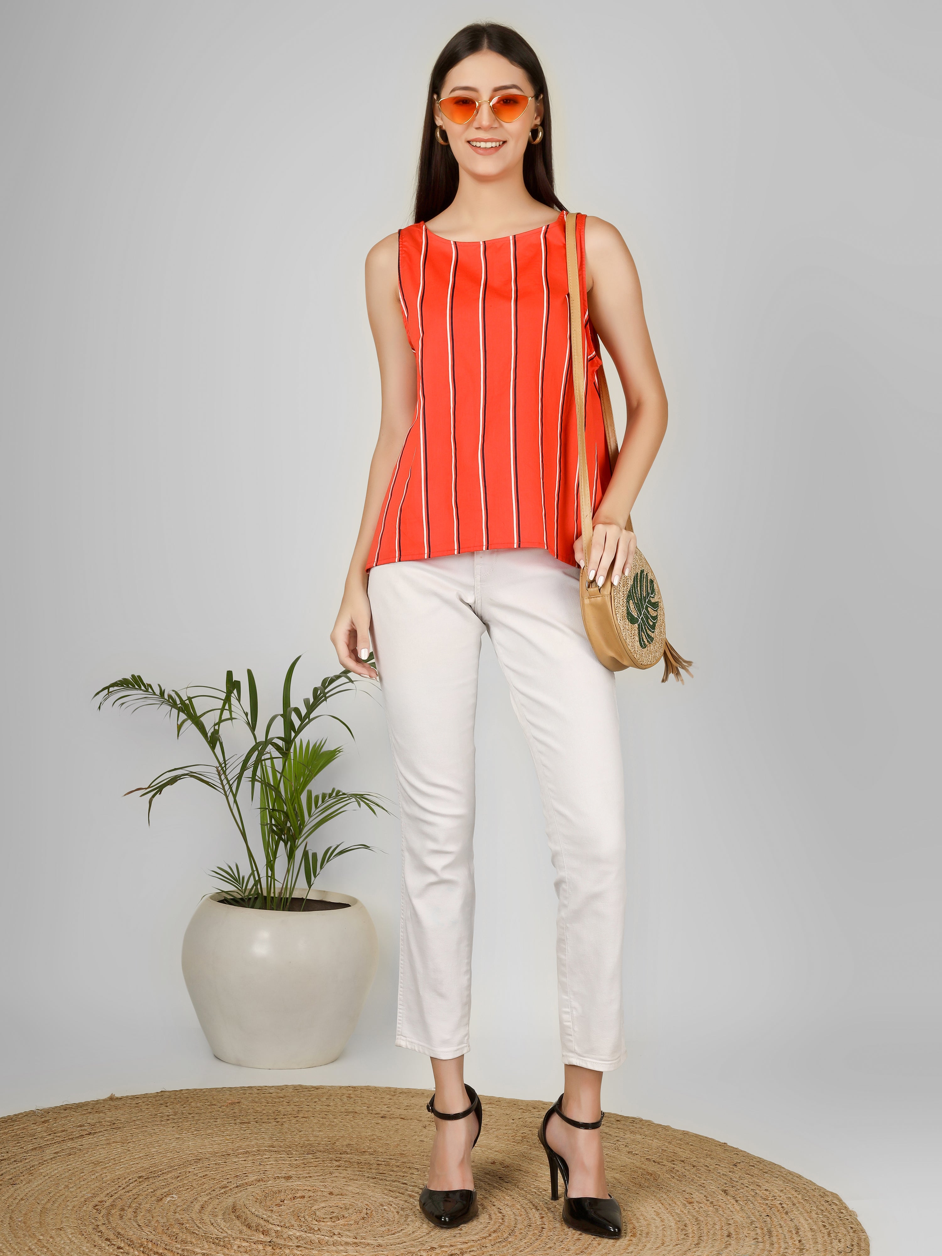 Sleeveless Orange Black Top