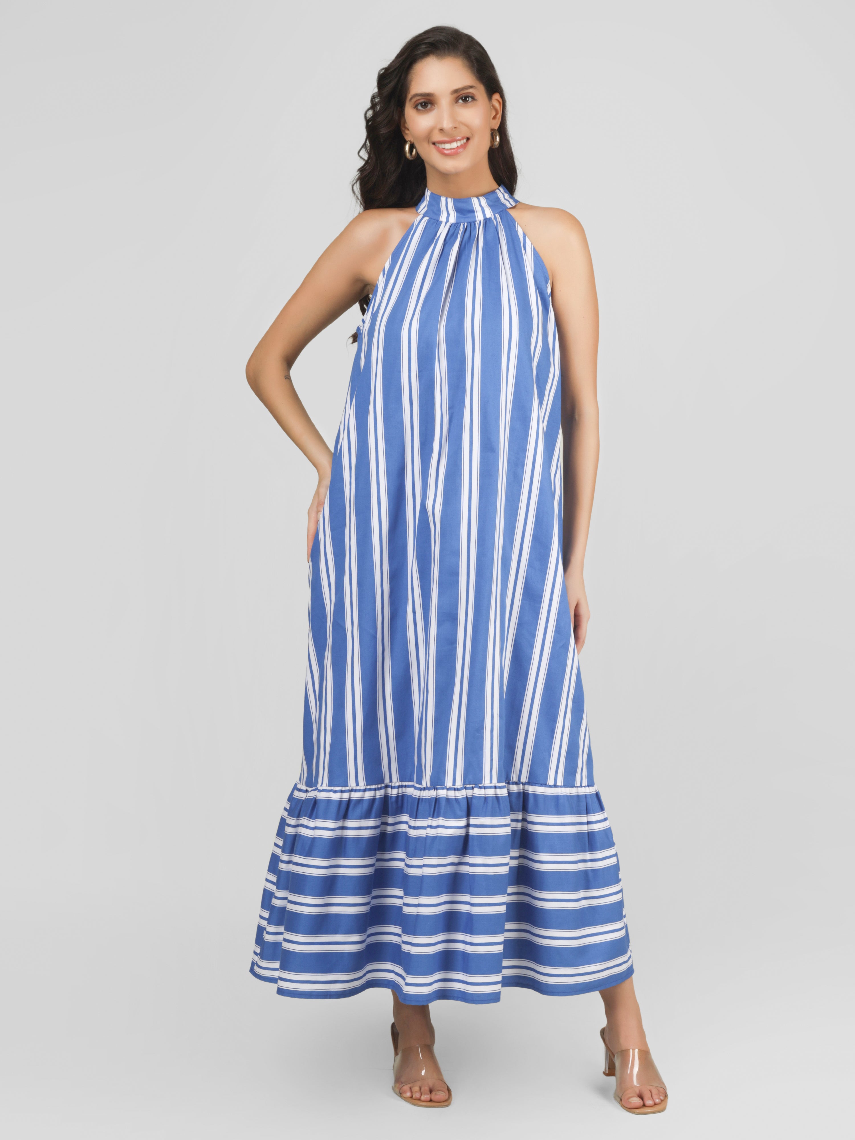 Riviera Stripe Halter Maxi Dress