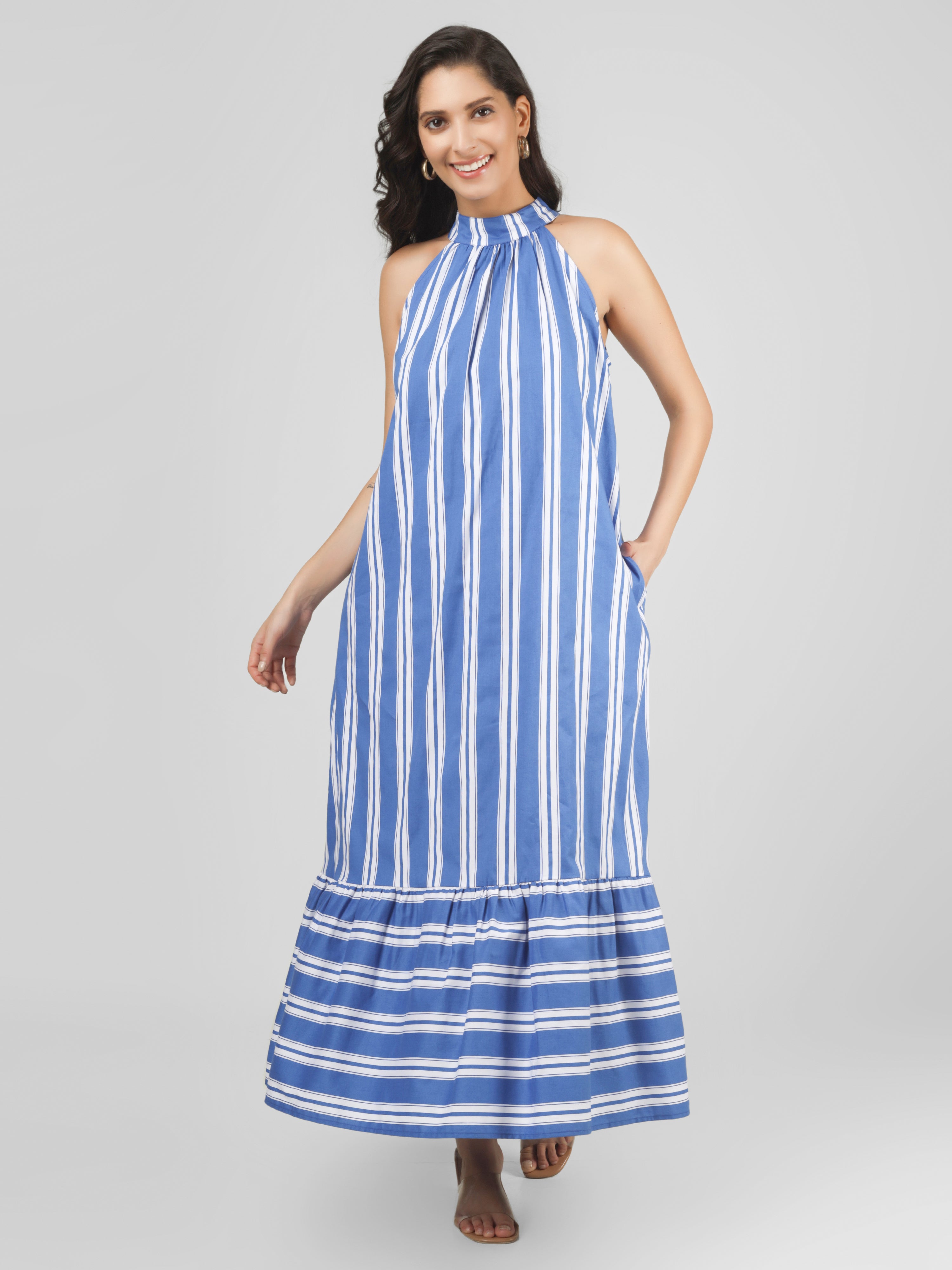 Riviera Stripe Halter Maxi Dress