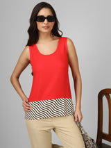 Color Block Wave-Hem Sleeveless Top