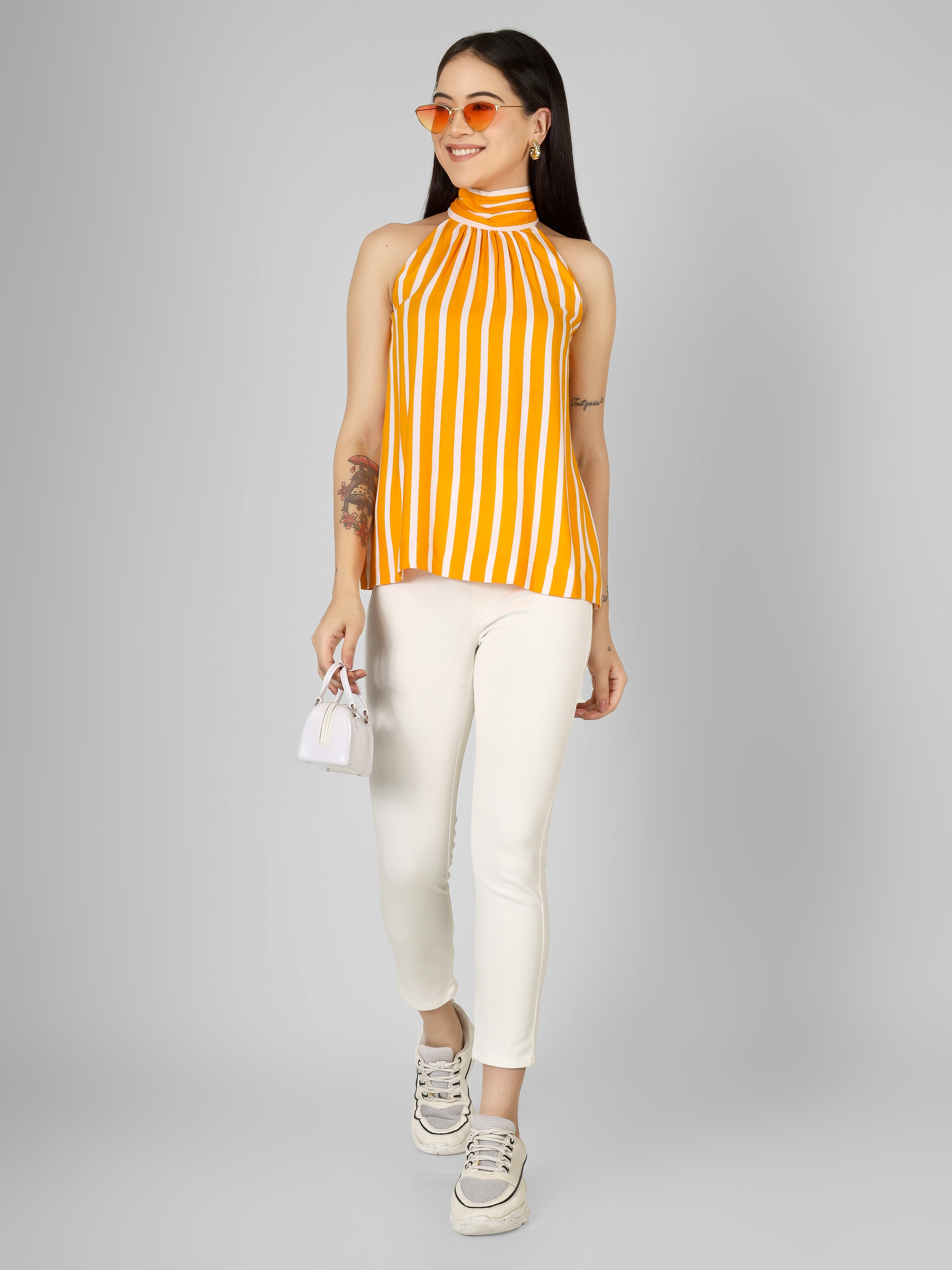 Sunburst Striped Halter Neck Top