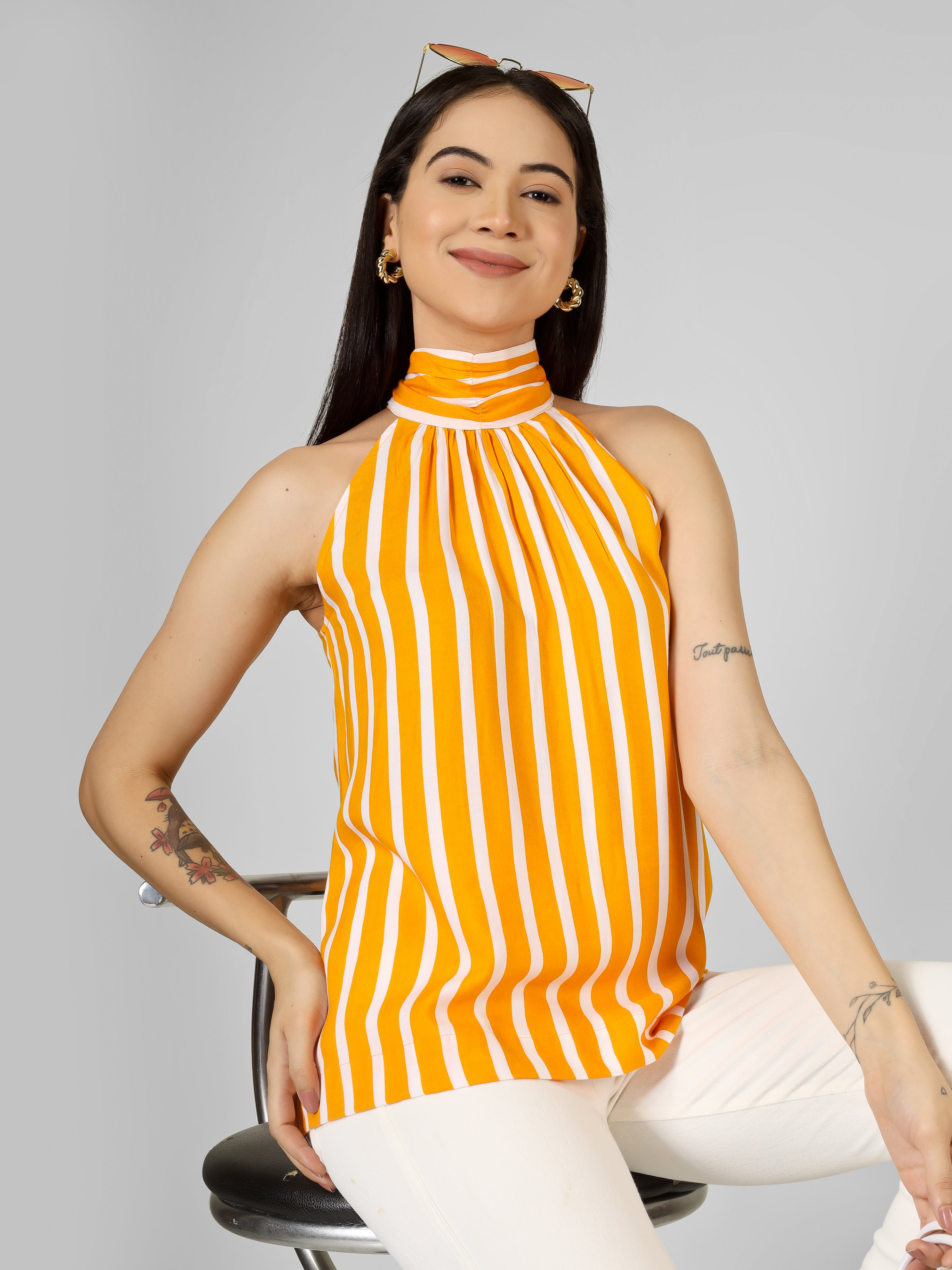Sunburst Striped Halter Neck Top