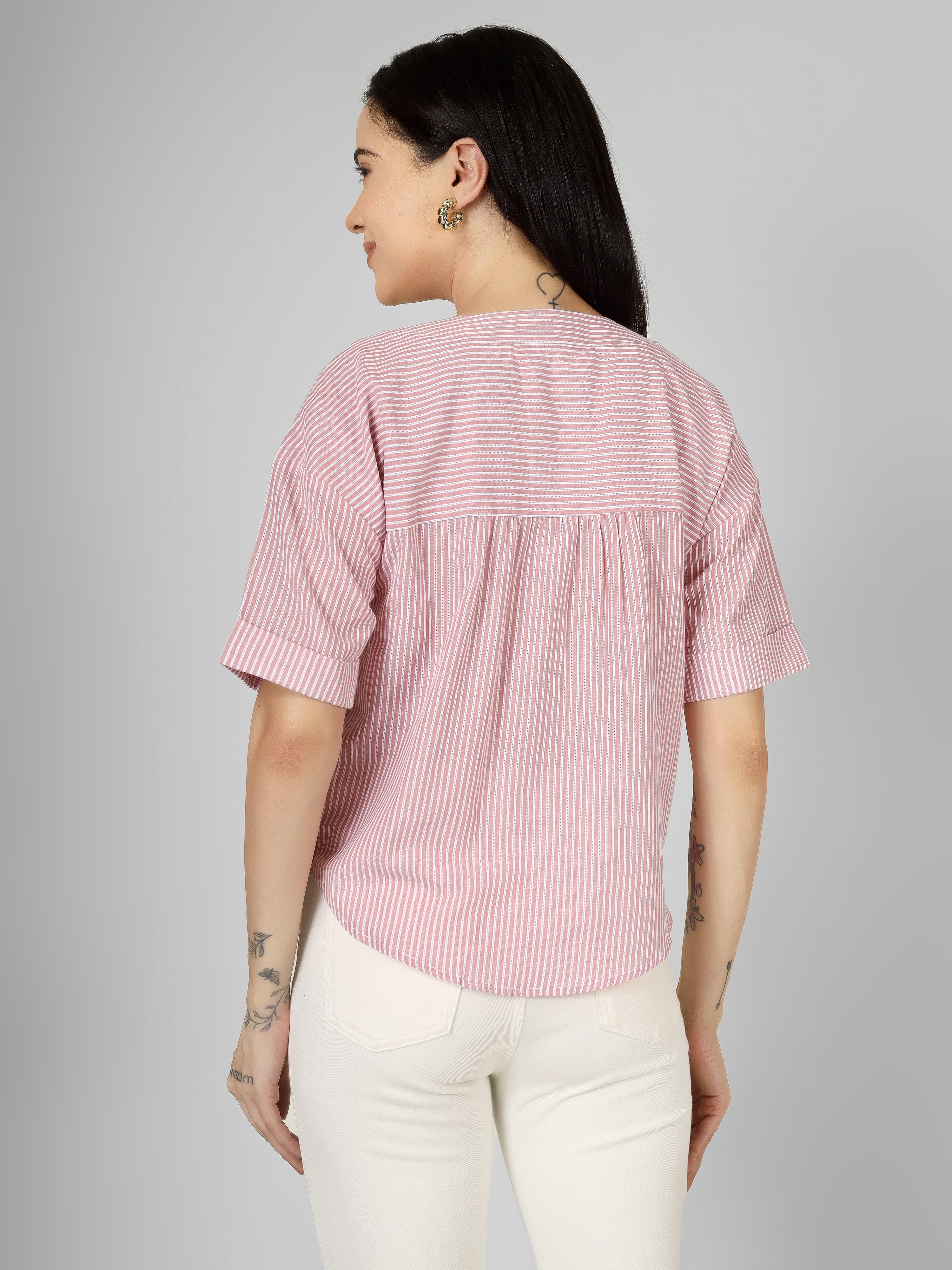 Blush Striped V-Neck Top
