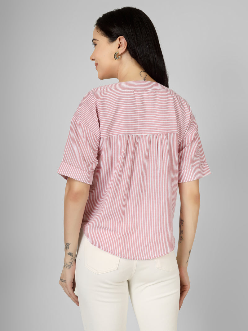Blush Striped V-Neck Top