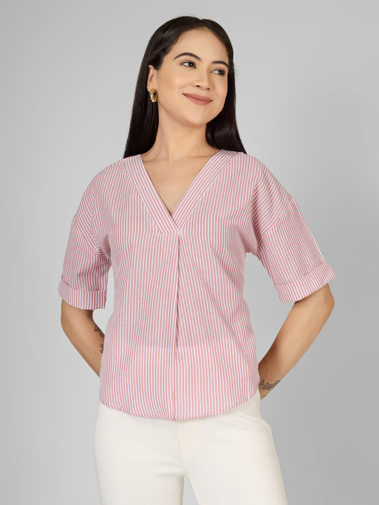 Blush Striped V-Neck Top