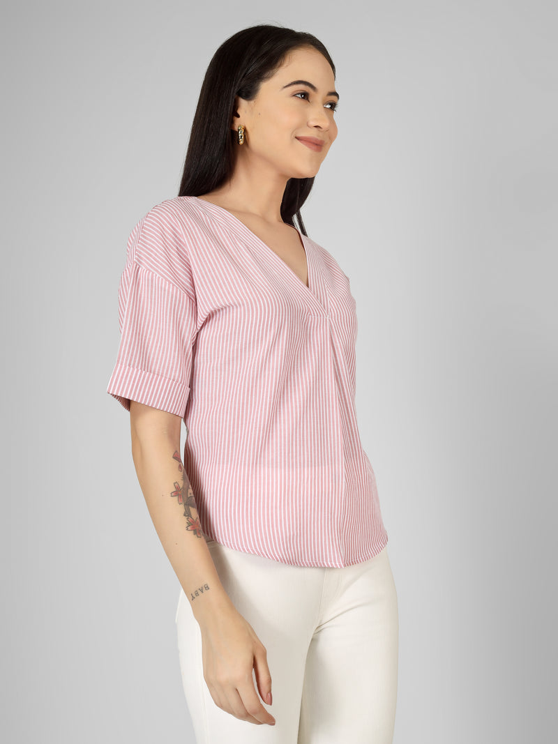 Blush Striped V-Neck Top