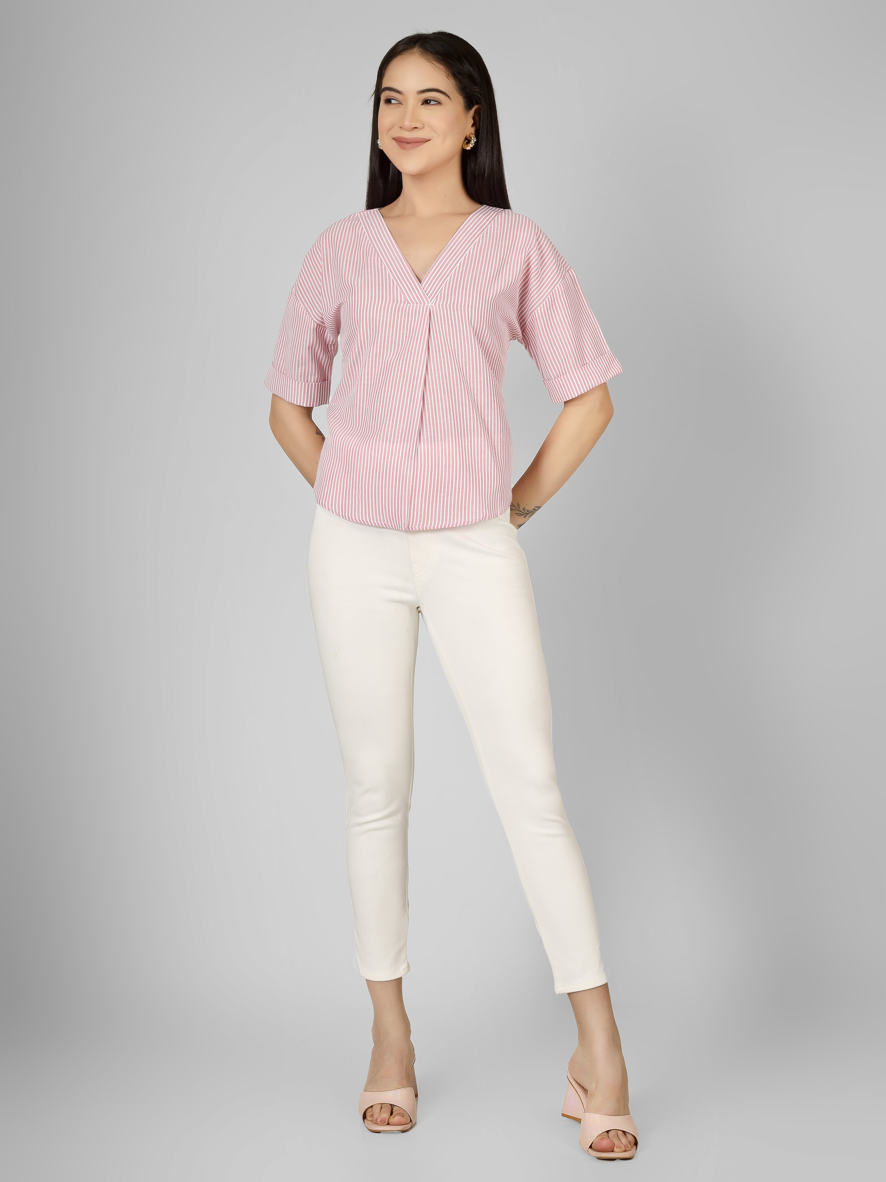 Blush Striped V-Neck Top