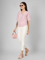 Blush Striped V-Neck Top