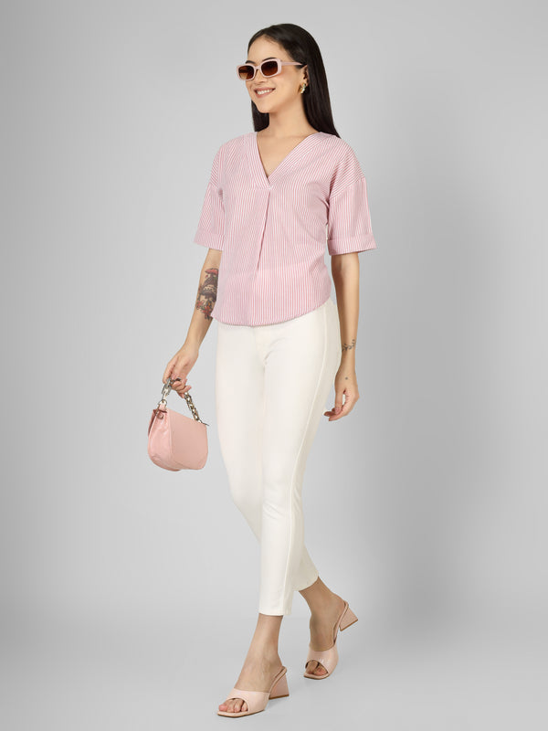 Blush Striped V-Neck Top