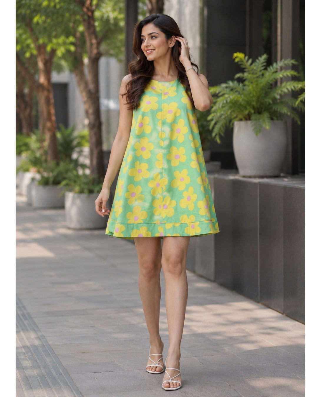 Floral Printed Cotton Summer Dress, Mint Bloom