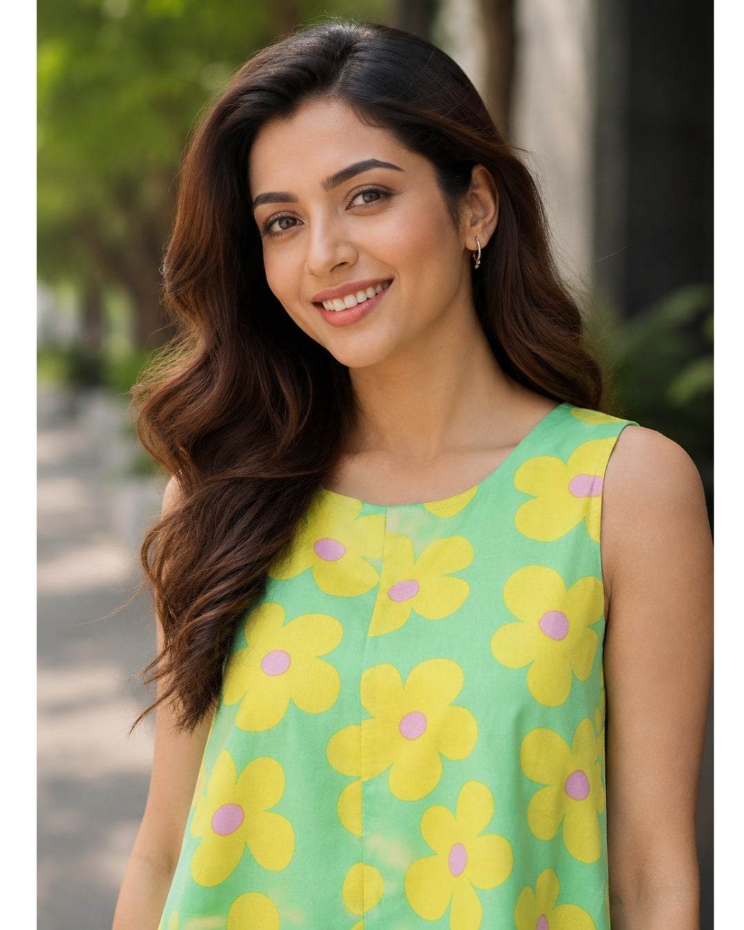 Floral Printed Cotton Summer Dress, Mint Bloom