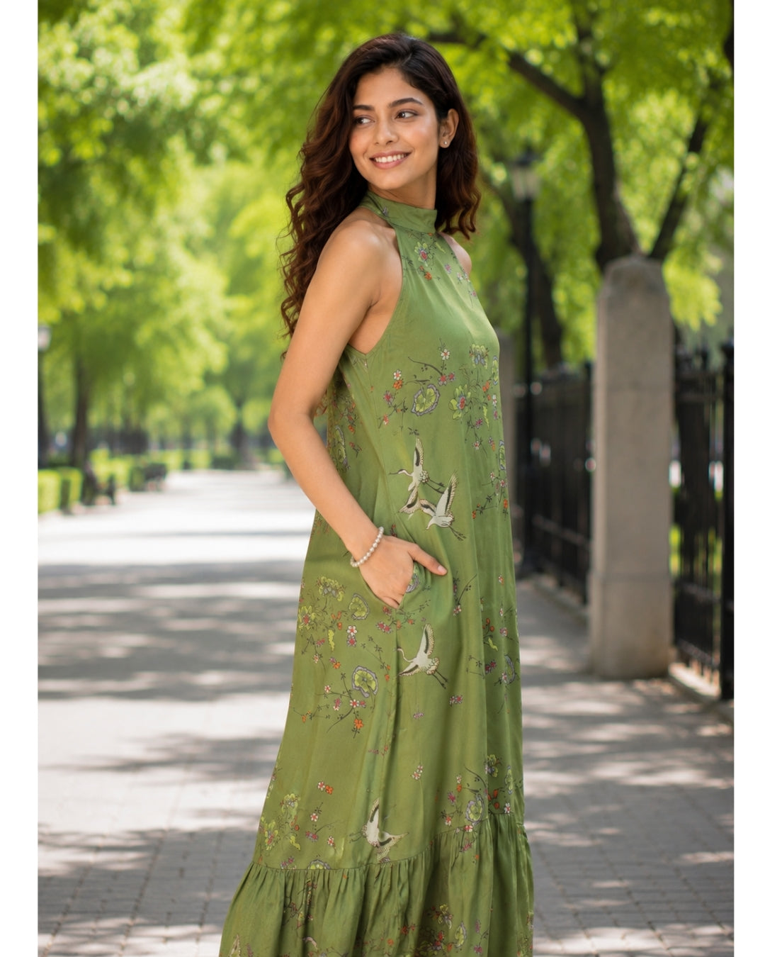 Birdsong Halter Maxi - Olive Bloom