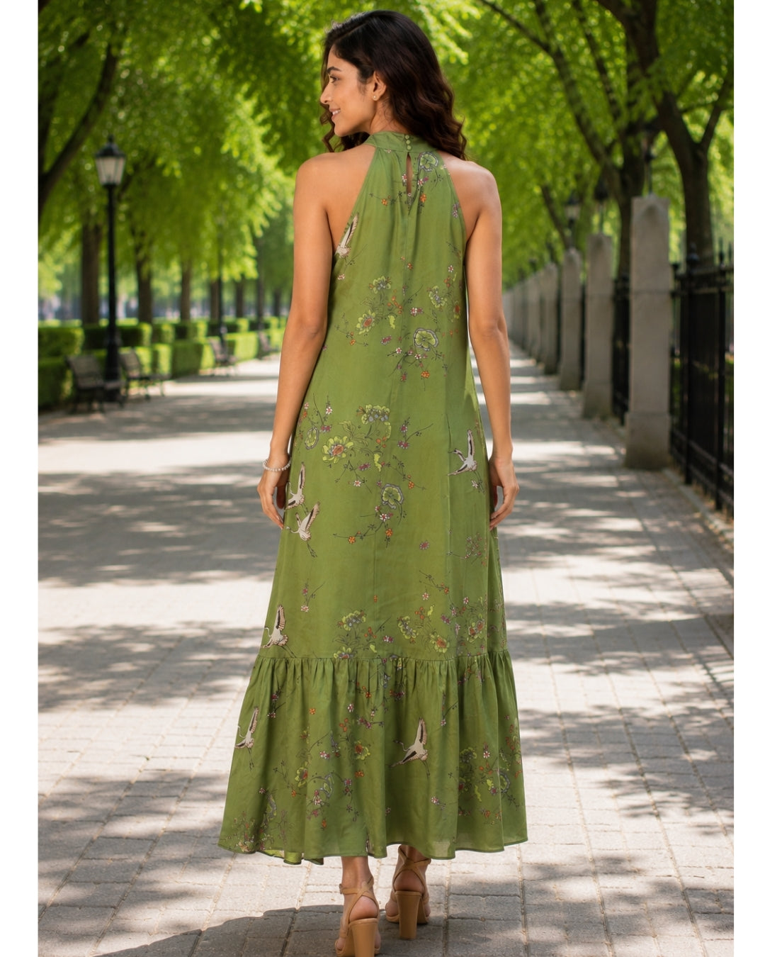 Birdsong Halter Maxi - Olive Bloom