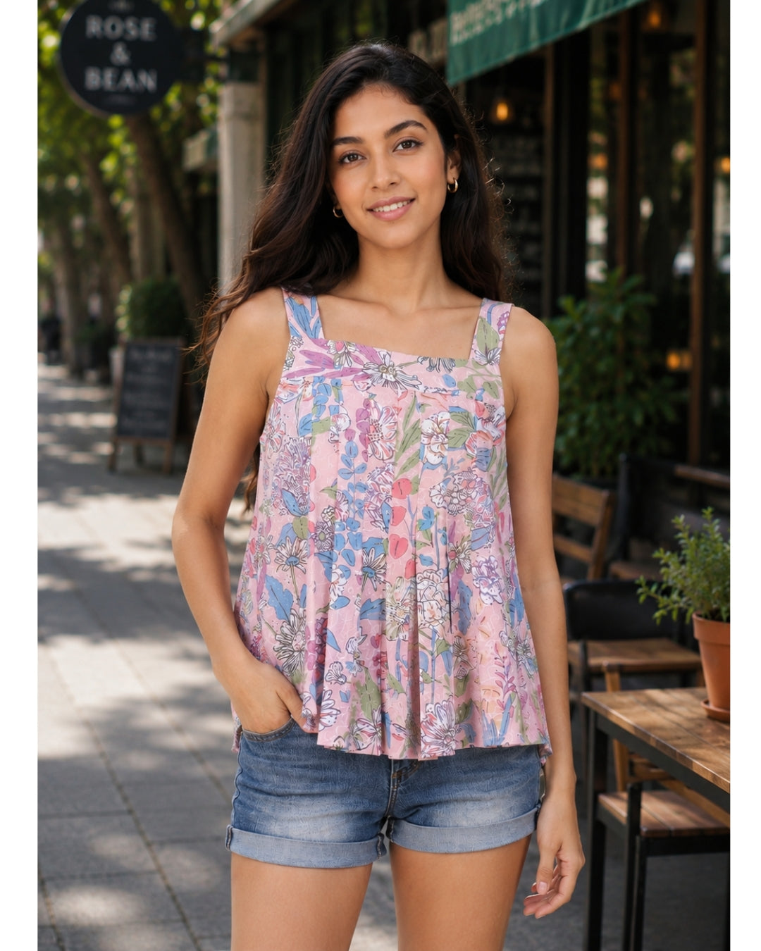 Flared Breezy Bloom Cotton Top Ivory Bloom