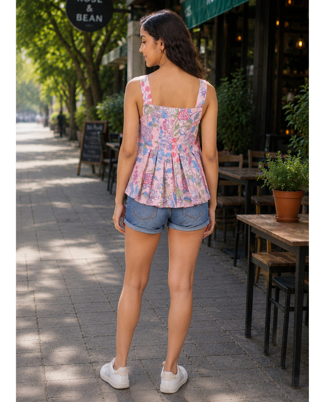 Flared Breezy Bloom Cotton Top Ivory Bloom