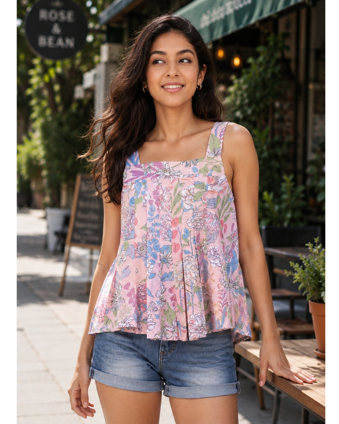 Flared Breezy Bloom Cotton Top Ivory Bloom