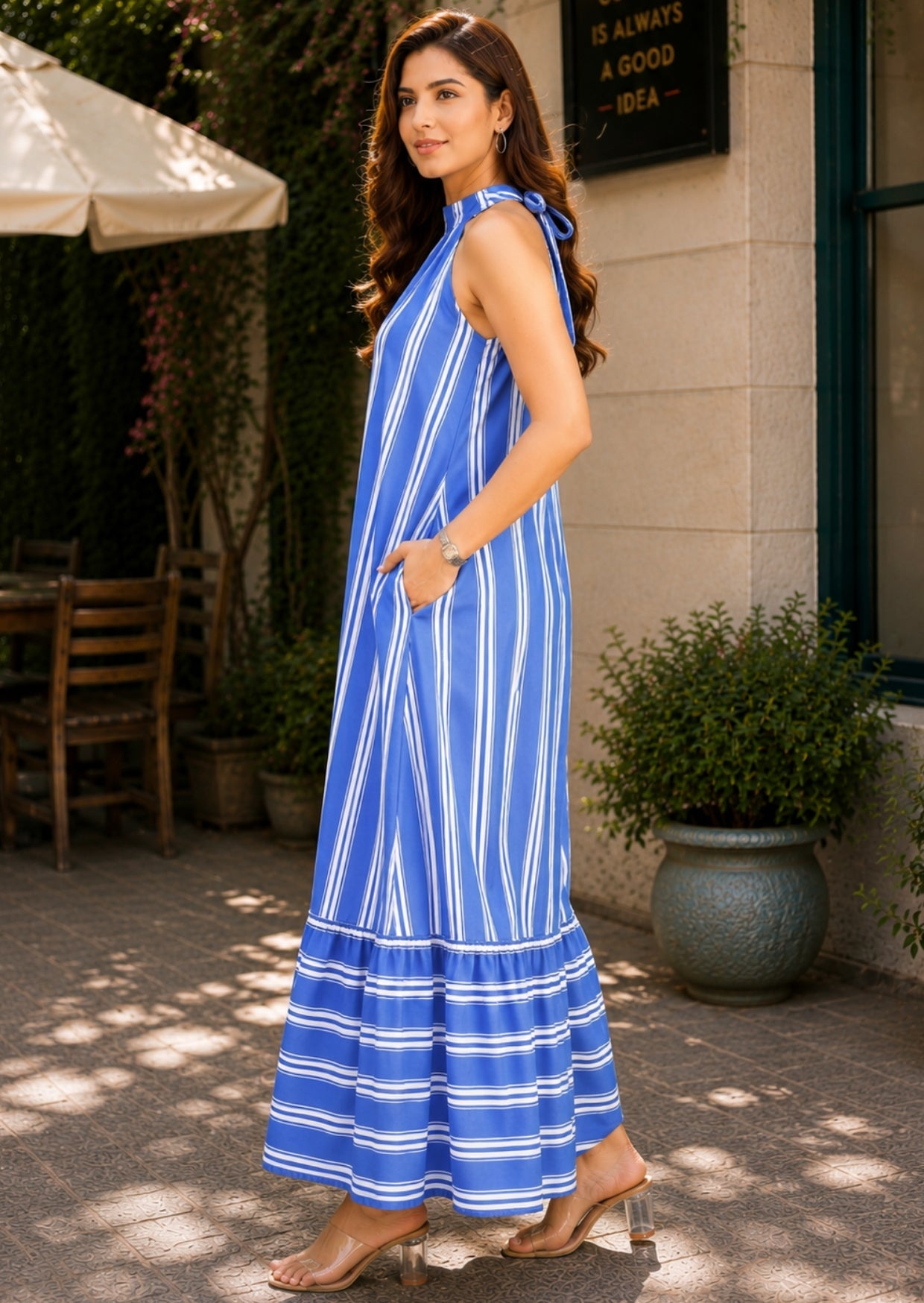 Riviera Stripe Halter Maxi Dress