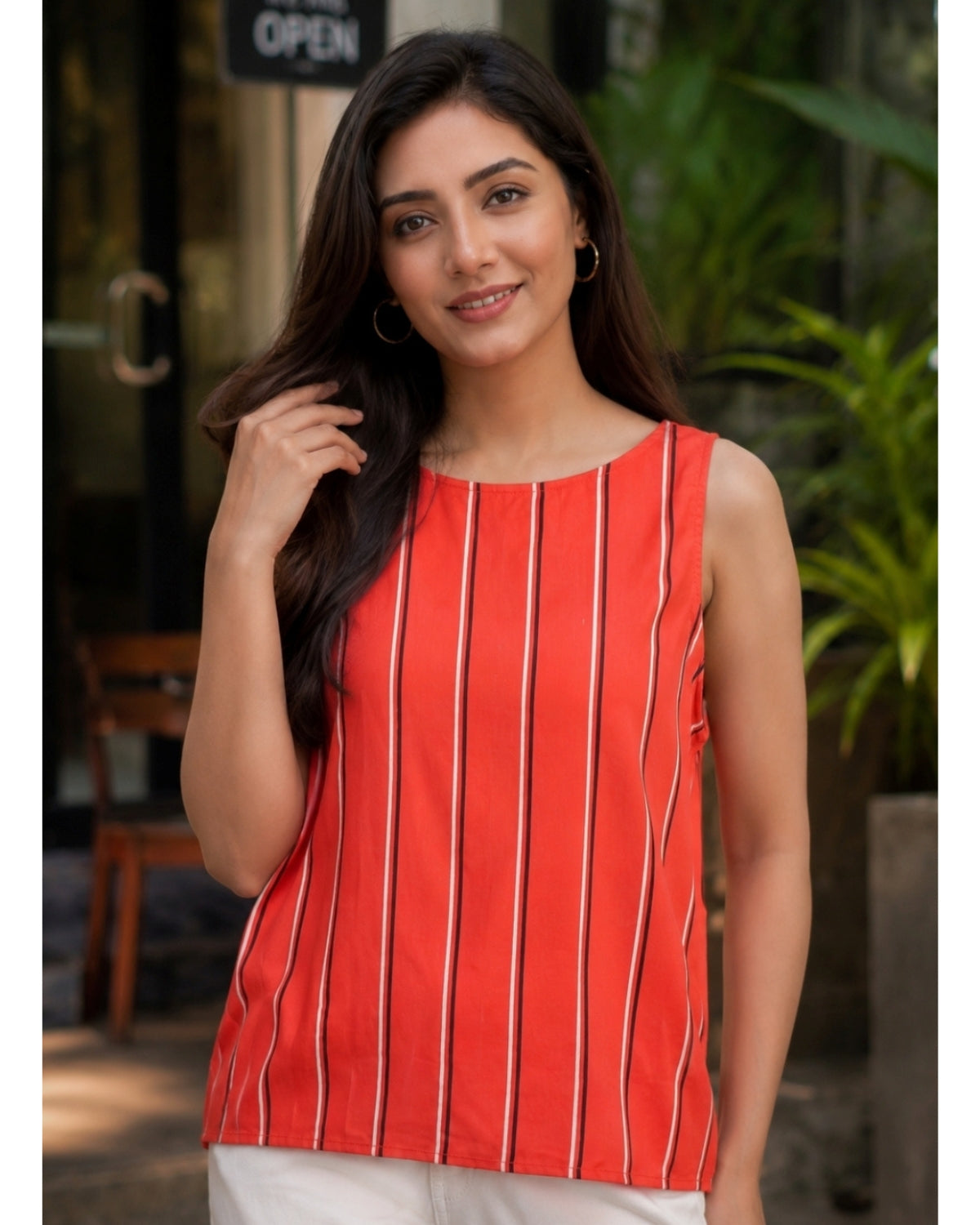 Sleeveless Orange Black Top