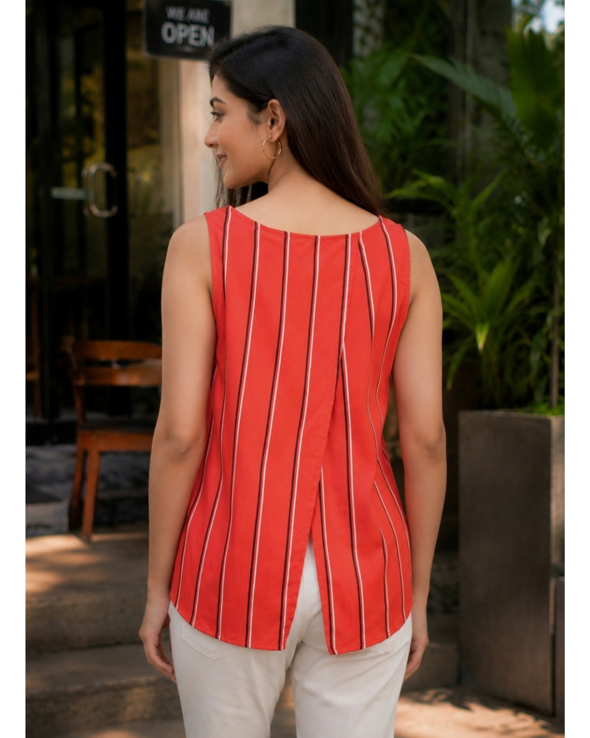 Sleeveless Orange Black Top