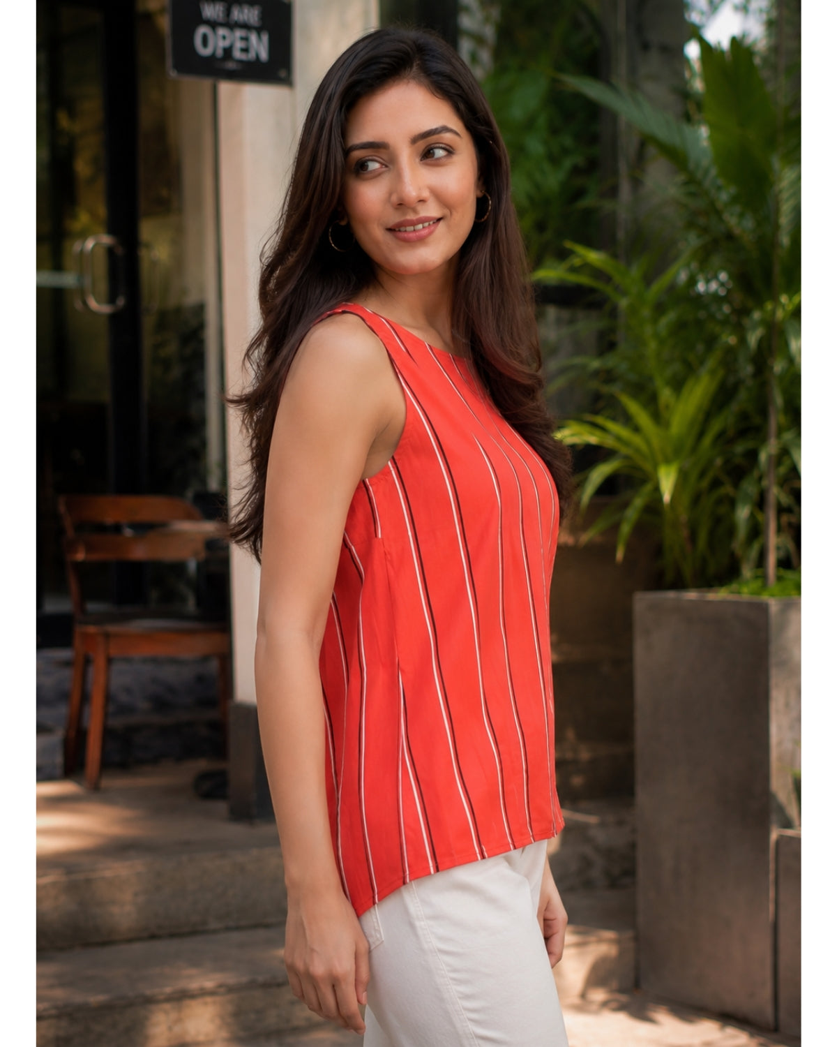 Sleeveless Orange Black Top