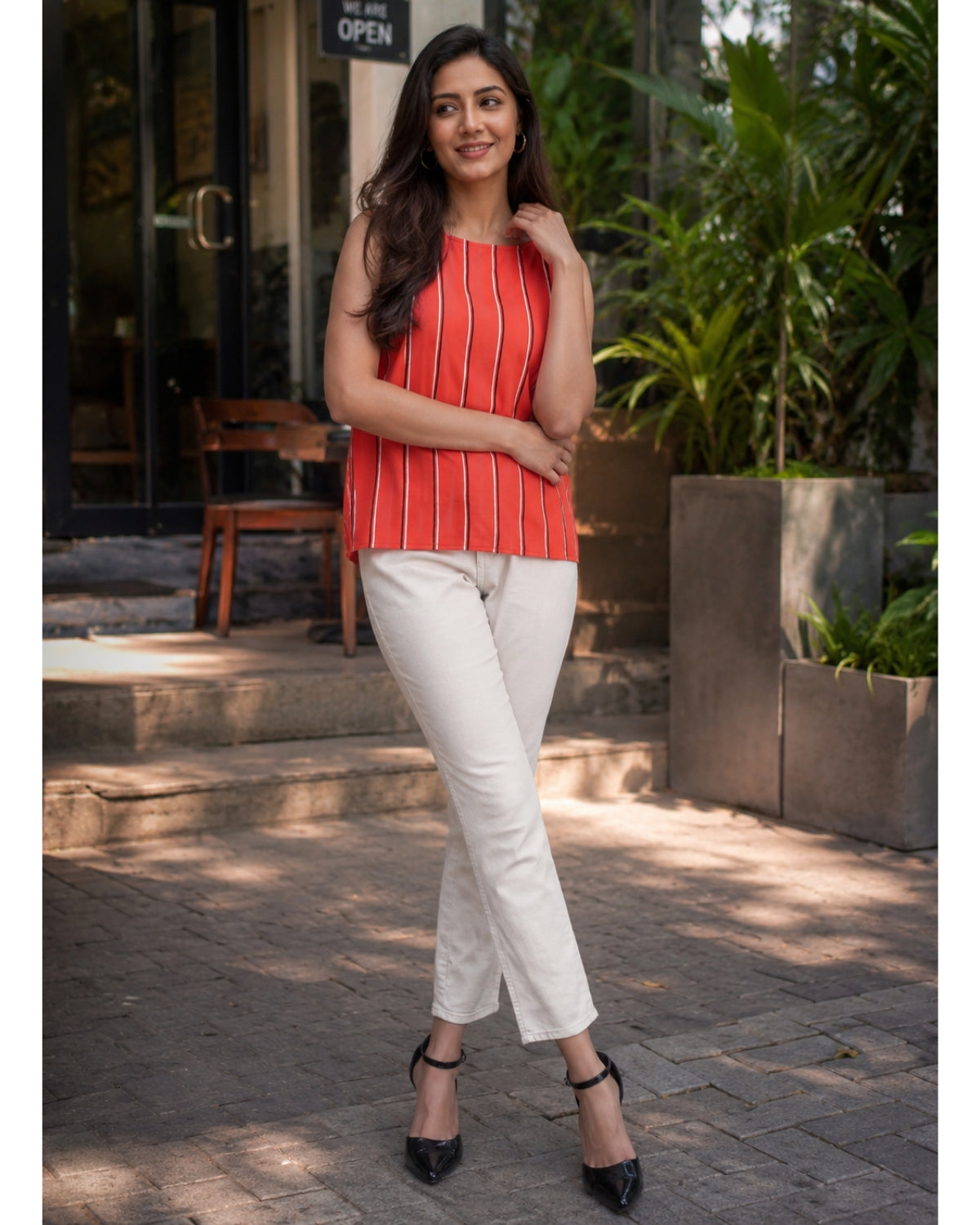 Sleeveless Orange Black Top