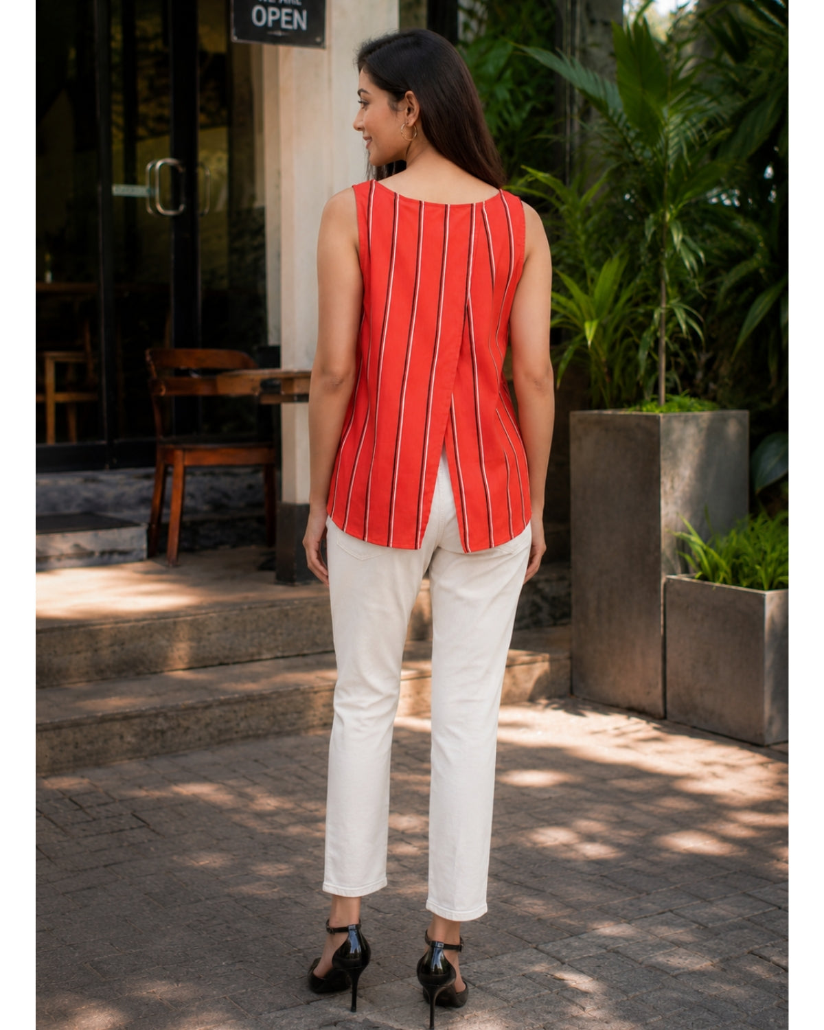 Sleeveless Orange Black Top