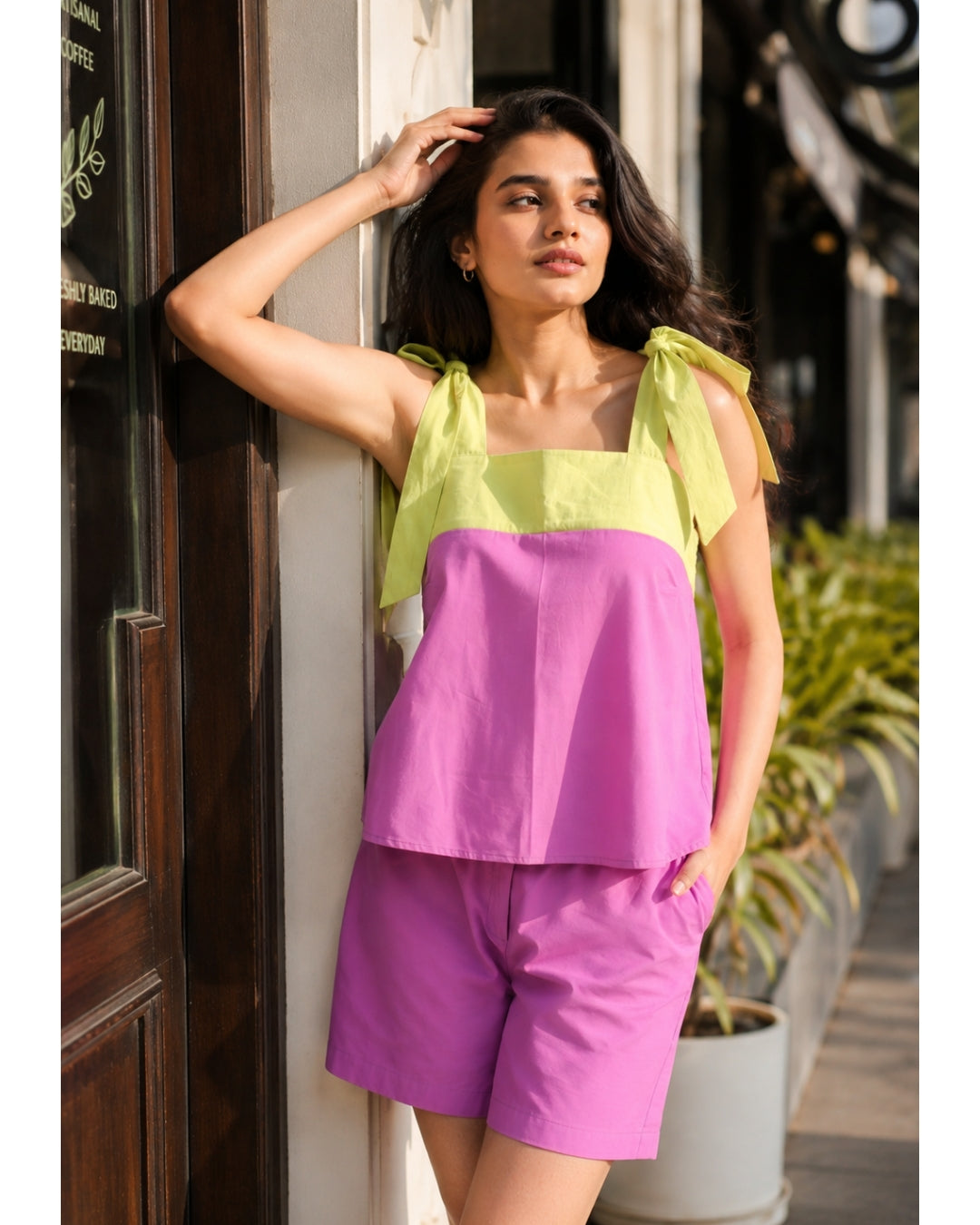 Lime & Lilac Color-block Co-ord Set