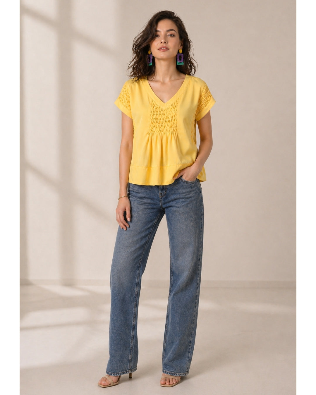 Yellow Smocking Swing Top