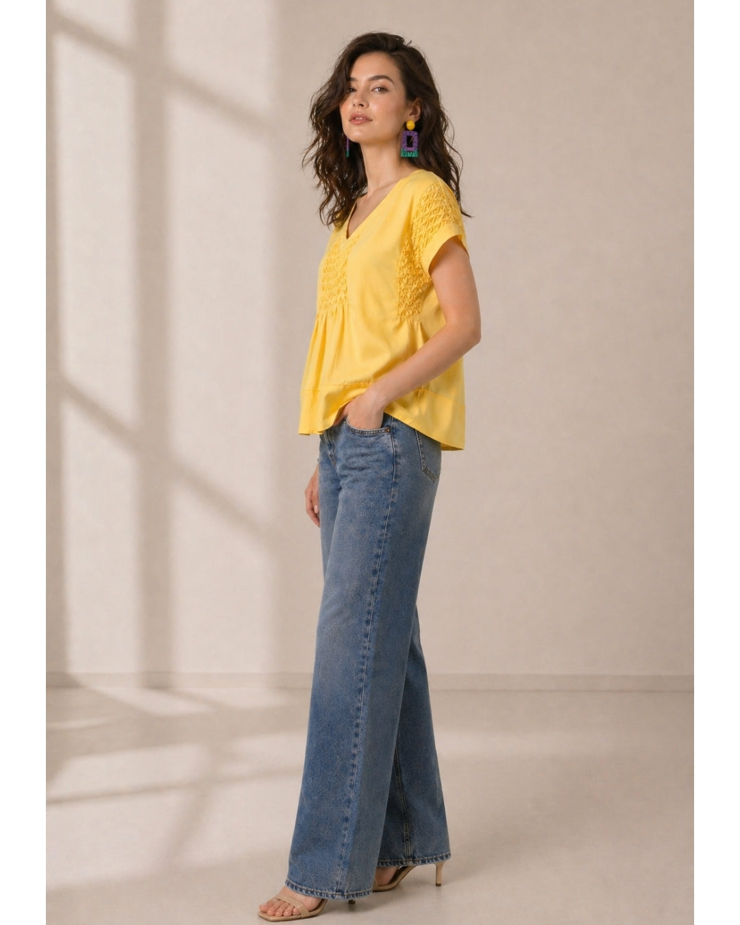Yellow Smocking Swing Top