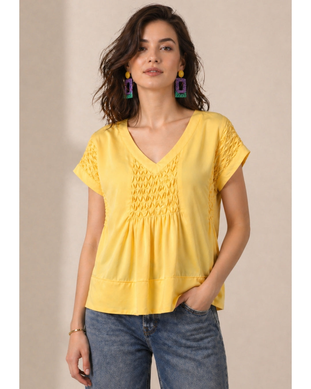 Yellow Smocking Swing Top