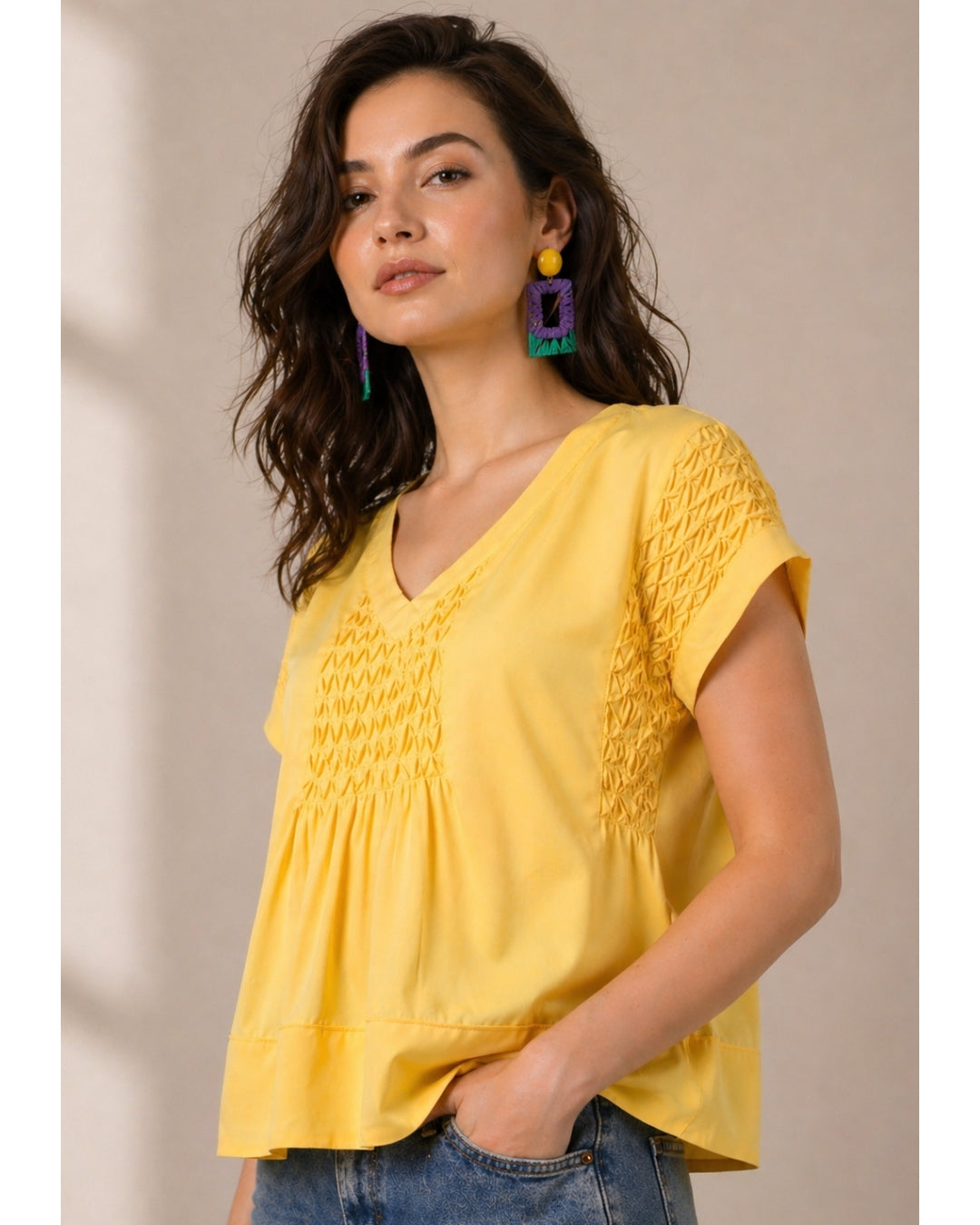 Yellow Smocking Swing Top