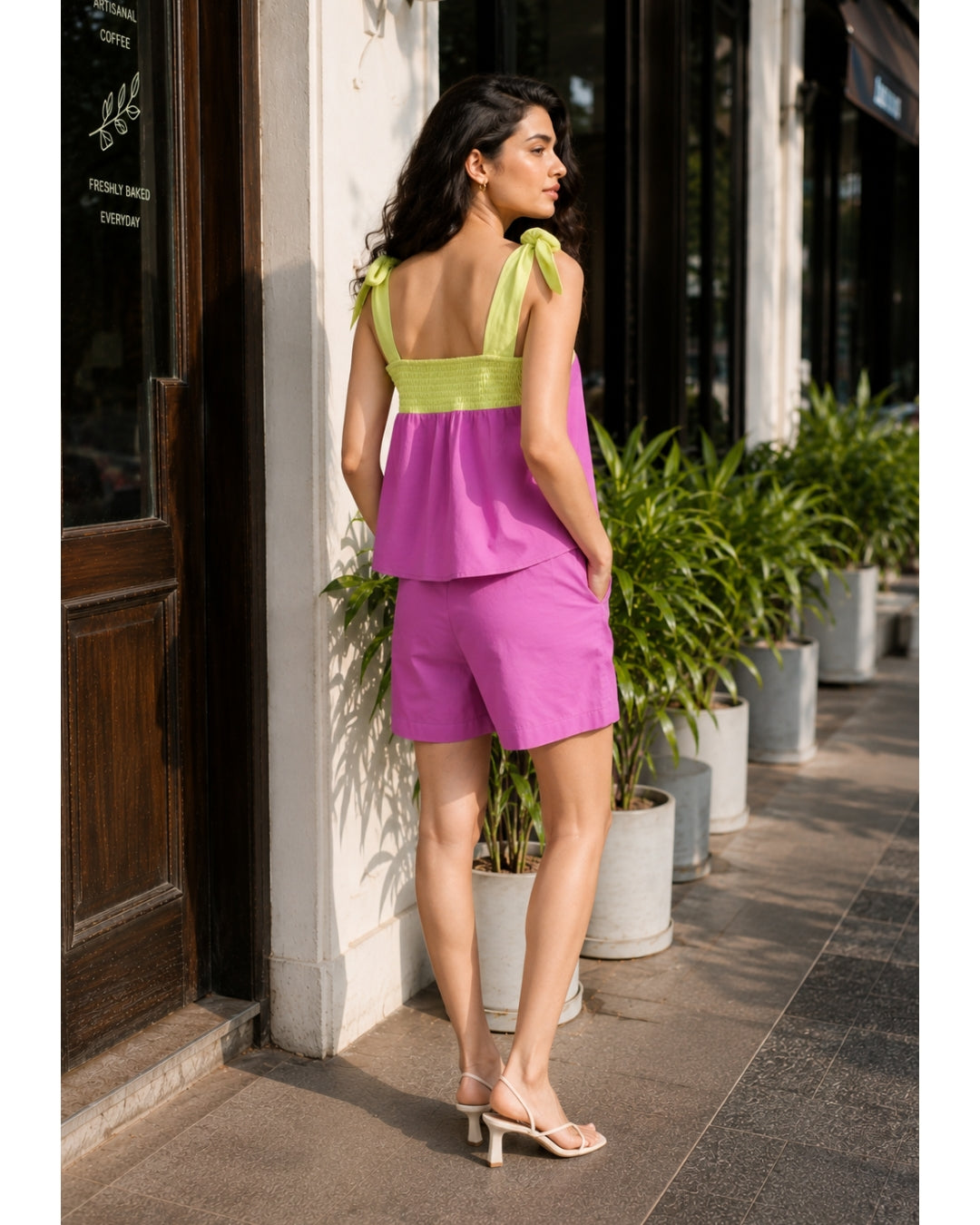 Lime & Lilac Color-block Co-ord Set