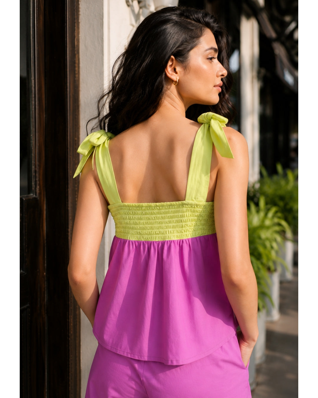 Lime & Lilac Color-block Co-ord Set