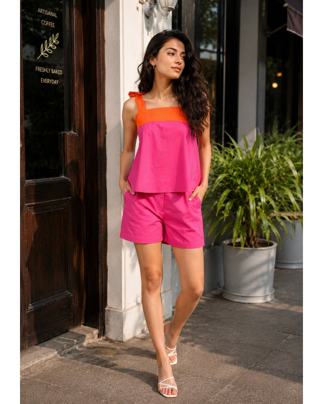 Tangerine & Fuchsia Color-block Co-ord Set