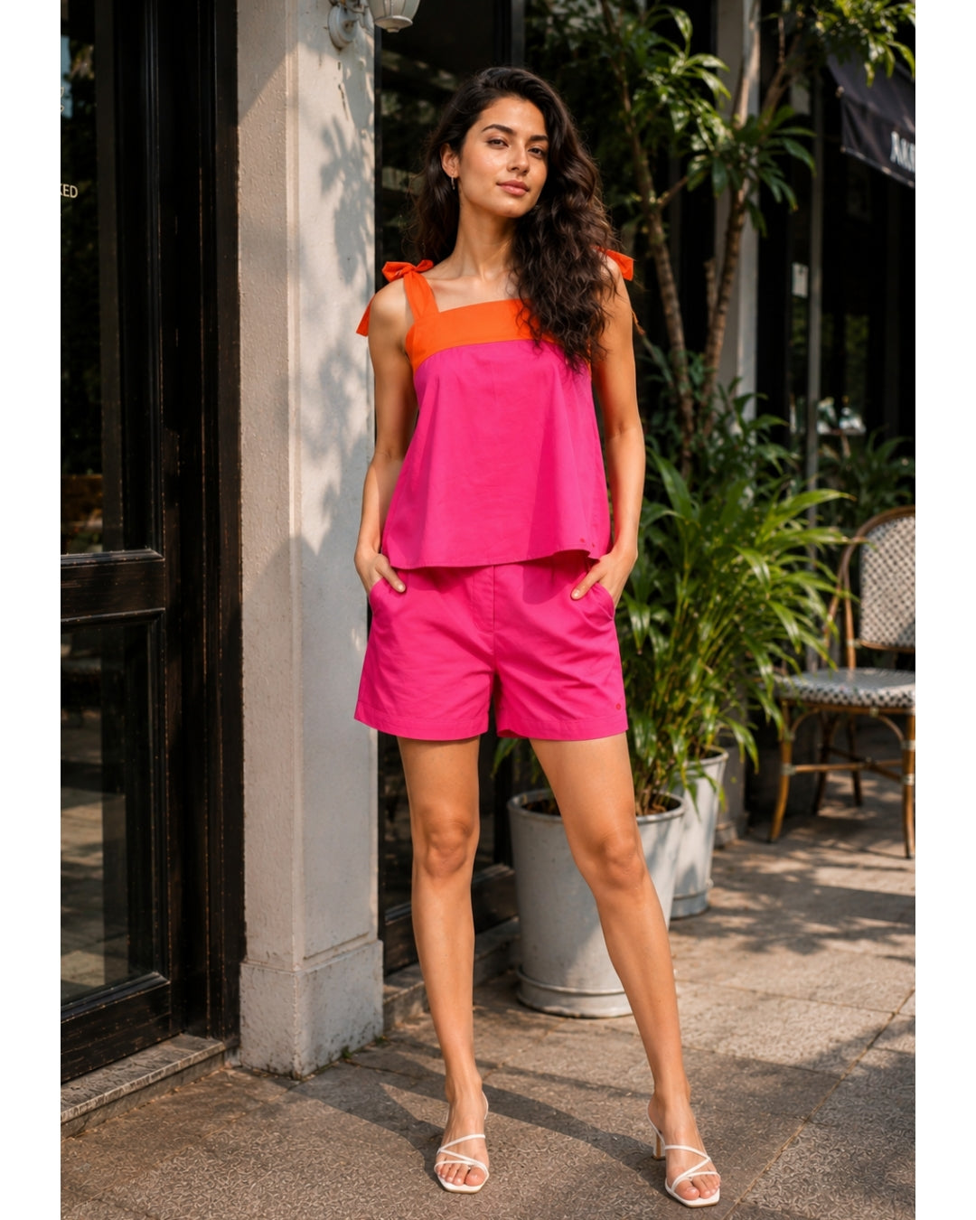 Tangerine & Fuchsia Color-block Co-ord Set