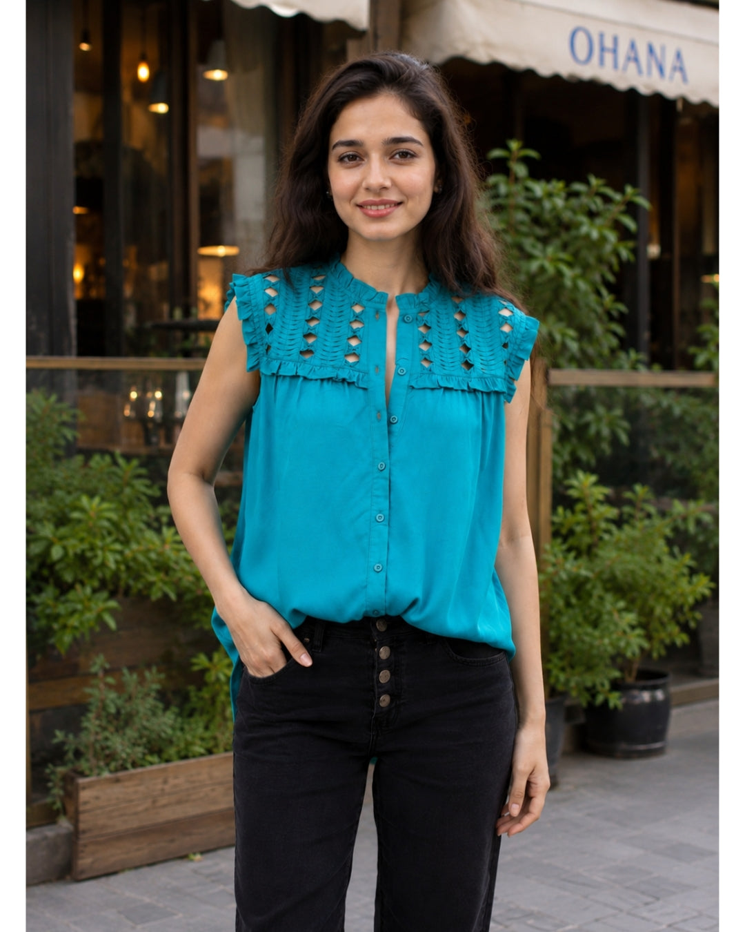 Latticework Top Turquoise
