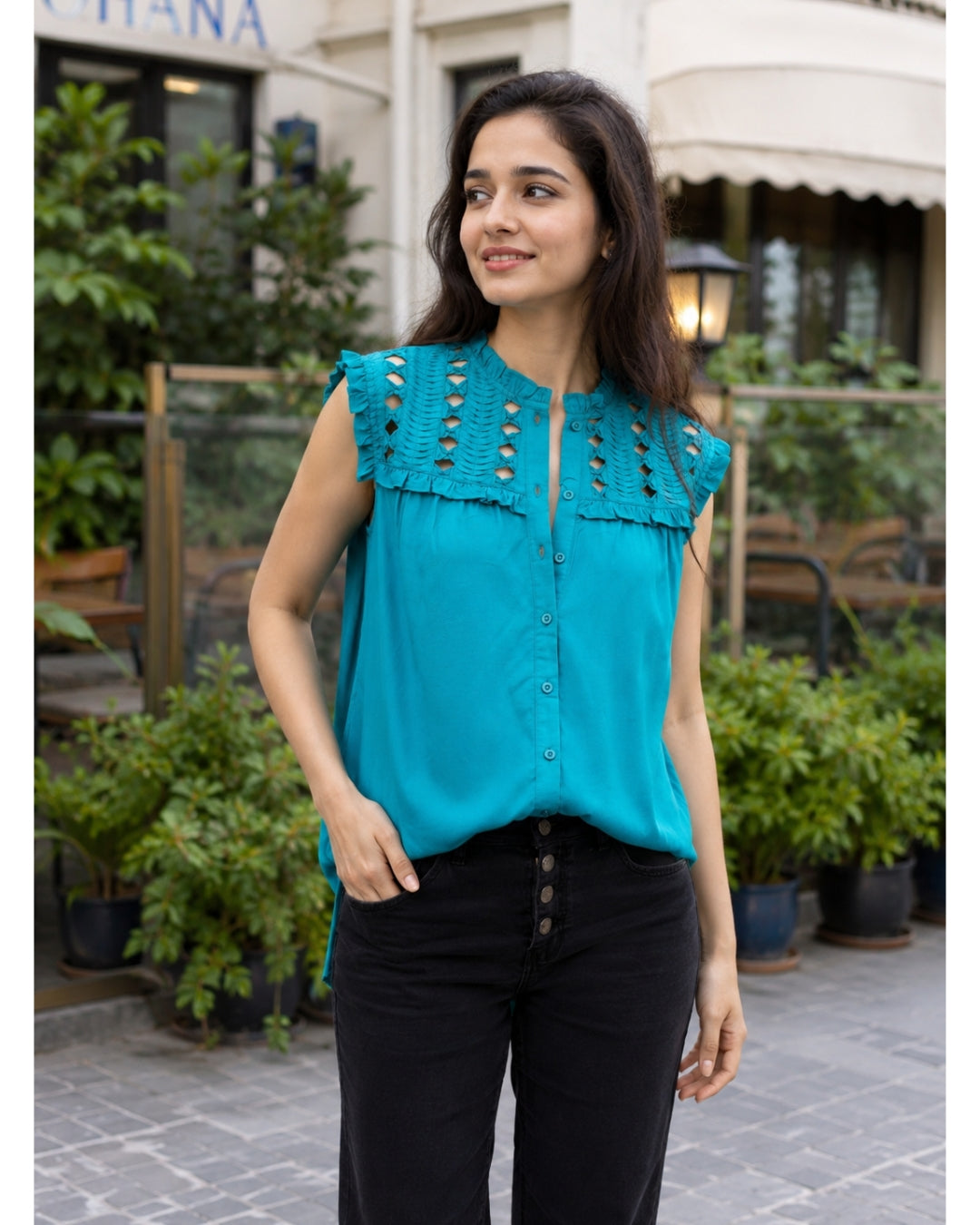 Latticework Top Turquoise