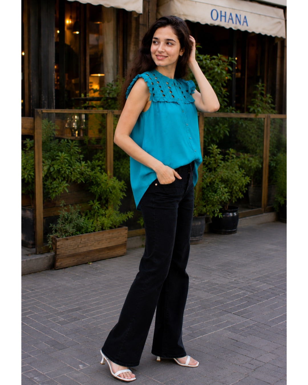 Latticework Top Turquoise