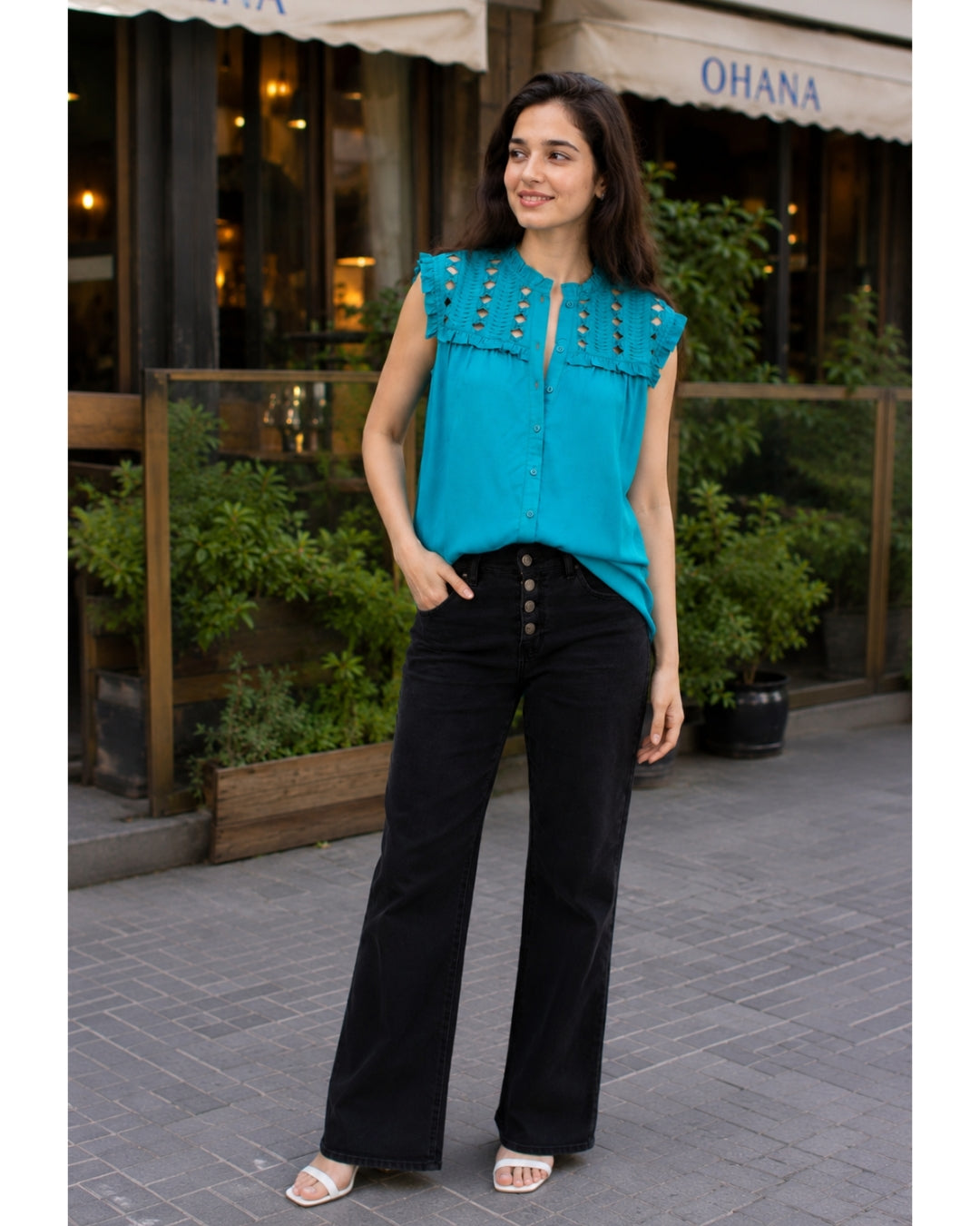 Latticework Top Turquoise